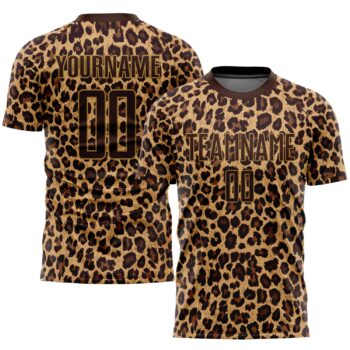 Custom Brown Brown Old Gold Sublimation Leopard Soccer Uniform Jersey