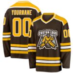 Custom Brown Gold White Hockey Jersey