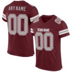 Custom Burgundy Gray White Mesh Authentic Football Jersey