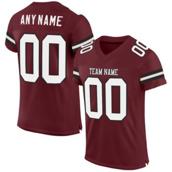 Custom Burgundy White Black Mesh Authentic Football Jersey