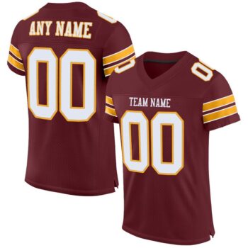Custom Burgundy White Gold Mesh Authentic Football Jersey