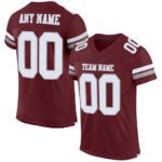Custom Burgundy White Gray Mesh Authentic Football Jersey