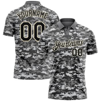 Custom Camo Black Cream 3d Performance Salute To Service Golf Polo Shirt