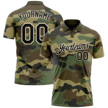 Custom Camo Black Cream Performance Salute To Service Golf Polo Shirt