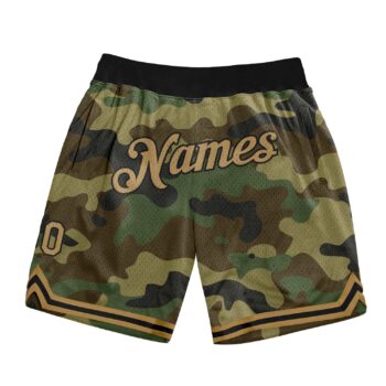 Custom Camo Old Gold Black Authentic Salute To Service Basketball Shorts