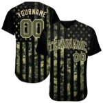 Custom Camo Olive Cream 3d American Flag Authentic Salute To Service Baseball Jersey