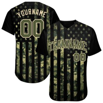 Custom Camo Olive Cream 3d American Flag Authentic Salute To Service Baseball Jersey