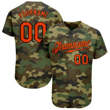 Custom Camo Orange Black Authentic Salute To Service Baseball Jersey