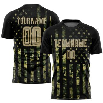Custom Camo Vegas Gold Black American Flag Fashion Sublimation Salute To Service Soccer Uniform Jersey