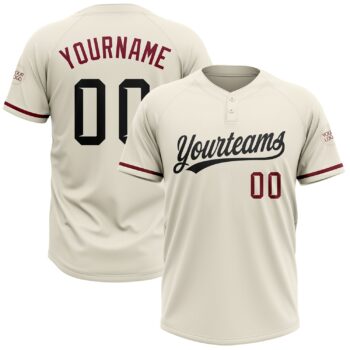 Custom Cream Black Crimson Two Button Unisex Softball Jersey
