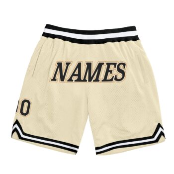 Custom Cream Black Old Gold Authentic Throwback Basketball Shorts