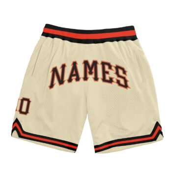 Custom Cream Black Orange Authentic Throwback Basketball Shorts
