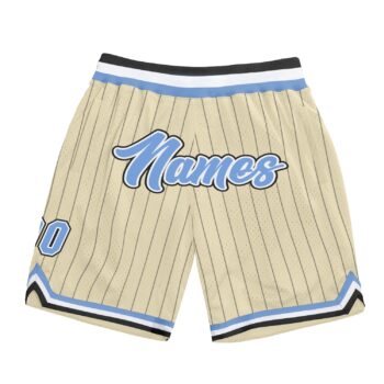 Custom Cream Black Pinstripe Light Blue White Authentic Basketball Shorts
