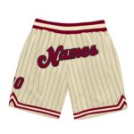 Custom Cream Black Pinstripe Maroon Black Authentic Basketball Shorts