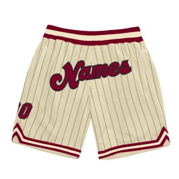 Custom Cream Black Pinstripe Maroon Black Authentic Basketball Shorts