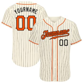 Custom Cream Black Pinstripe Orange Black Authentic Baseball Jersey