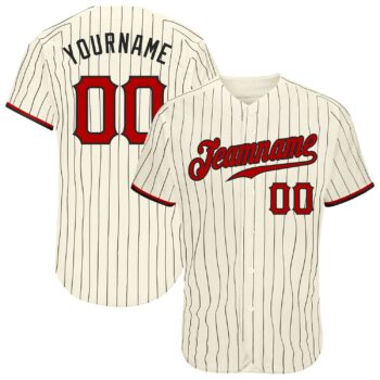 Custom Cream Black Pinstripe Red Black Authentic Baseball Jersey
