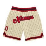 Custom Cream Black Pinstripe Red Black Authentic Basketball Shorts