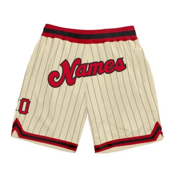 Custom Cream Black Pinstripe Red Black Authentic Basketball Shorts