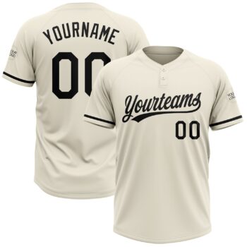 Custom Cream Black Two Button Unisex Softball Jersey