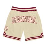 Custom Cream Cream Maroon Authentic Throwback Basketball Shorts