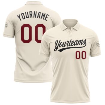 Custom Cream Crimson Black Performance Vapor Golf Polo Shirt