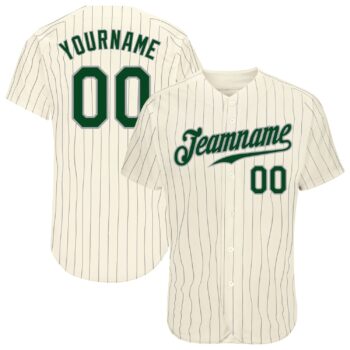 Custom Cream Gray Pinstripe Green Gray Authentic Baseball Jersey