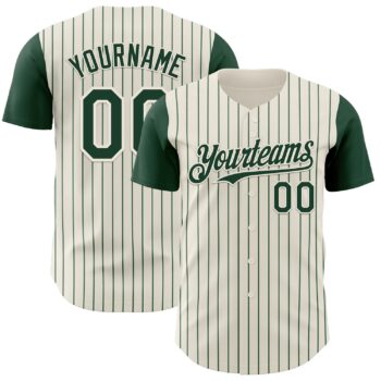 Custom Cream Green Pinstripe Green Authentic Two Tone Baseball Jersey