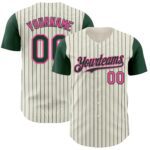 Custom Cream Green Pinstripe Pink Authentic Two Tone Baseball Jersey