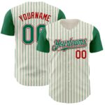 Custom Cream Kelly Green Pinstripe White Red Authentic Two Tone Baseball Jersey