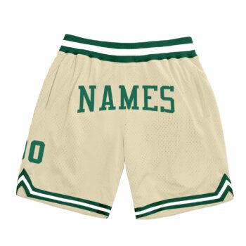 Custom Cream Kelly Green White Authentic Throwback Basketball Shorts