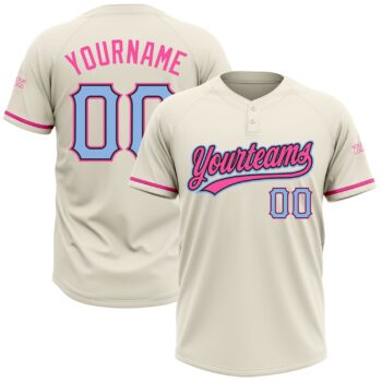 Custom Cream Light Blue Black Pink Two Button Unisex Softball Jersey