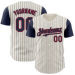 Custom Cream Navy Pinstripe Crimson Authentic Two Tone Baseball Jersey