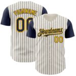 Custom Cream Navy Pinstripe Gold Authentic Two Tone Baseball Jersey