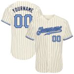 Custom Cream Navy Pinstripe Light Blue Navy Authentic Baseball Jersey