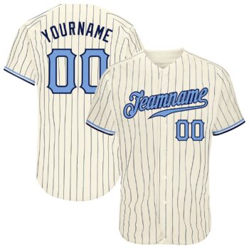 Custom Cream Navy Pinstripe Light Blue Navy Authentic Baseball Jersey