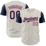 Custom Cream Navy Pinstripe Medium Pink Authentic Two Tone Baseball Jersey