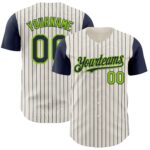 Custom Cream Navy Pinstripe Neon Green Authentic Two Tone Baseball Jersey