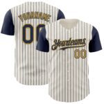 Custom Cream Navy Pinstripe Old Gold Authentic Two Tone Baseball Jersey