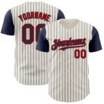 Custom Cream Navy Pinstripe Red Authentic Two Tone Baseball Jersey