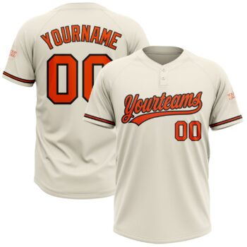 Custom Cream Orange Black Two Button Unisex Softball Jersey