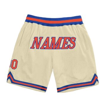 Custom Cream Orange Royal Authentic Throwback Basketball Shorts
