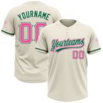 Custom Cream Pink Kelly Green Two Button Unisex Softball Jersey