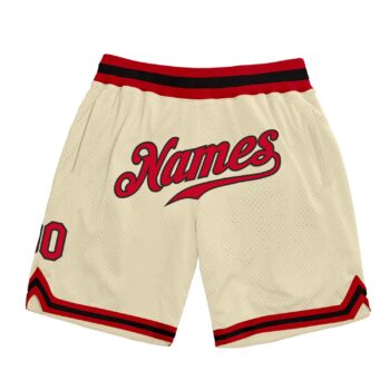 Custom Cream Red Black Authentic Throwback Basketball Shorts