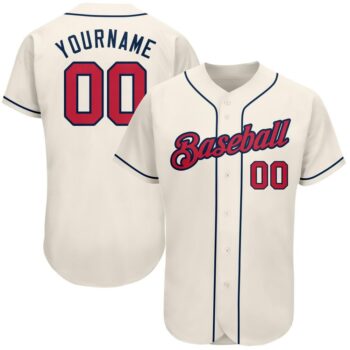 Custom Cream Red Navy Authentic Baseball Jersey