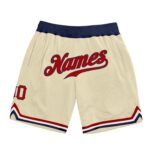 Custom Cream Red Navy Authentic Throwback Basketball Shorts