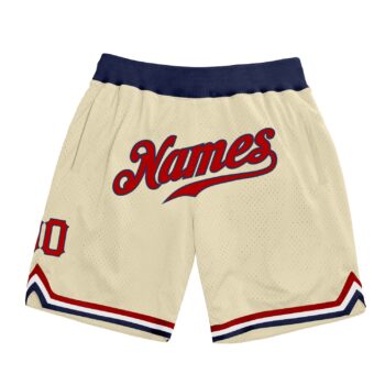 Custom Cream Red Navy Authentic Throwback Basketball Shorts