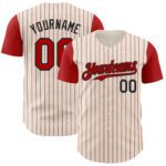 Custom Cream Red Pinstripe Black Authentic Two Tone Baseball Jersey
