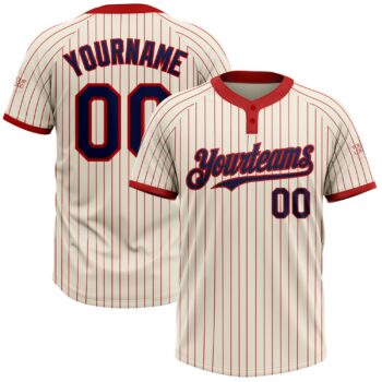 Custom Cream Red Pinstripe Navy Two Button Unisex Softball Jersey