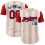 Custom Cream Red Pinstripe Royal Authentic Two Tone Baseball Jersey